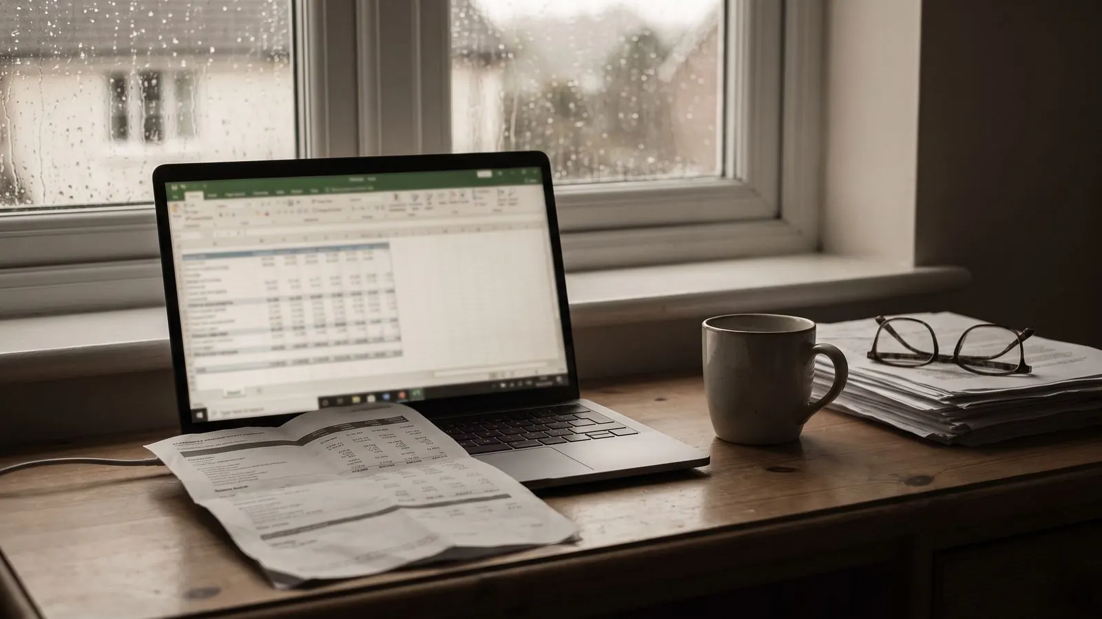 A laptop showing a spreadsheet beside a printed profit and loss statement