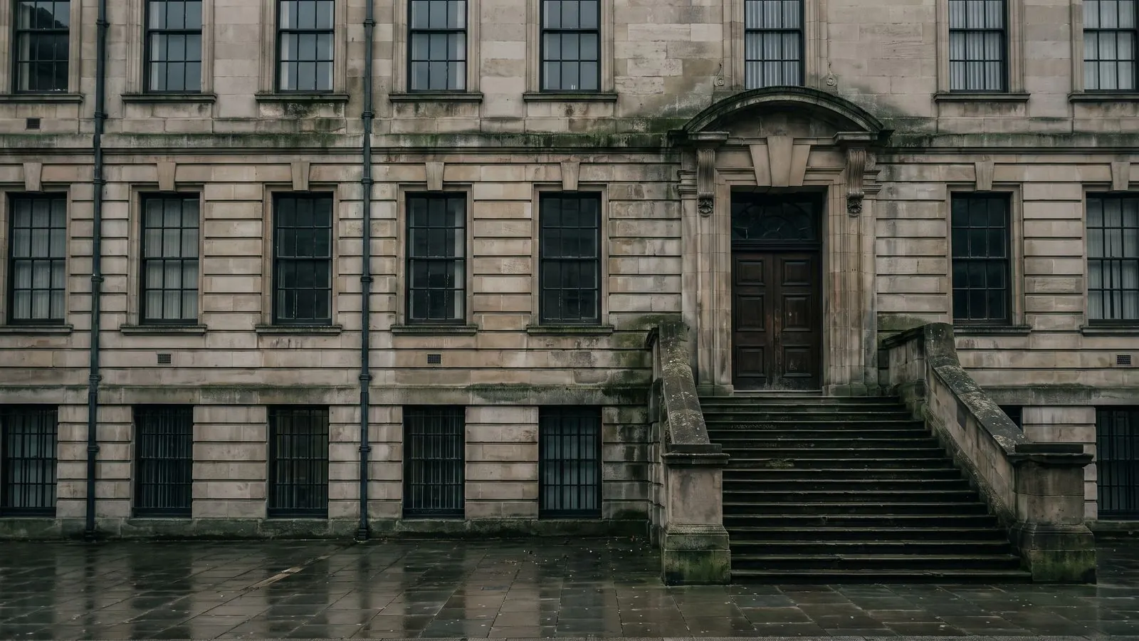 The Portland stone elevation and steps of a civic building